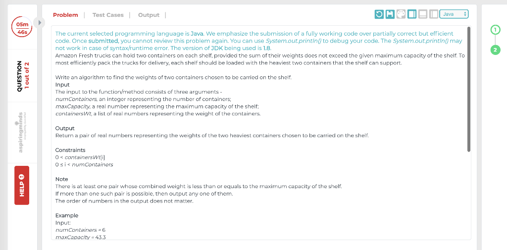 Please use Java to solve this problem Problem Cases Output 05m 465