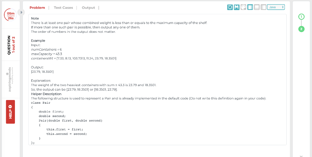 The current selected programming language is Java. We emphasize the submission of