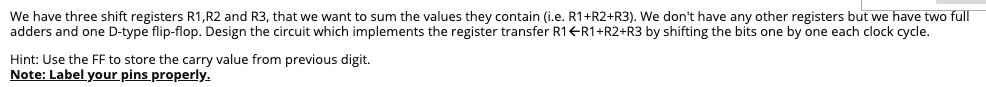 This is a Computer Architecture problem. We have three shift registers R1,R2