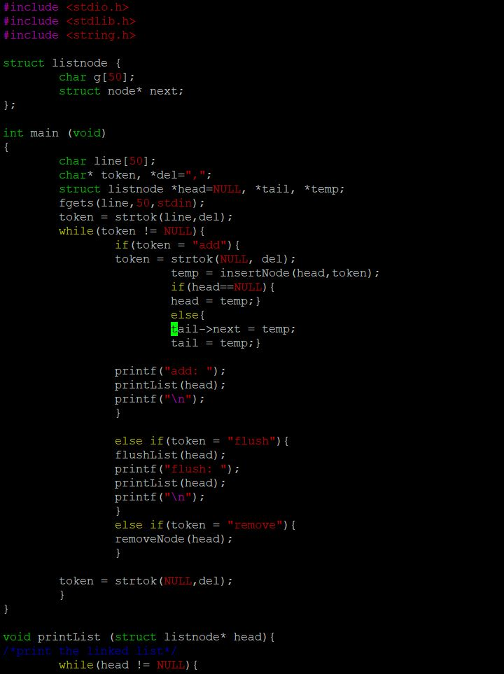 In C#, using ./a.out #include #include #include struct listnode char g[501 struct