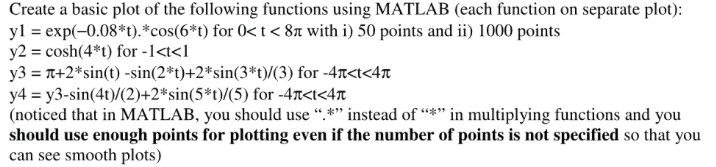 Create a basic plot of the following functions using MATLAB (each