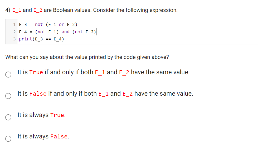  please solve this problemE-1 and are Boolean values. Consider the following