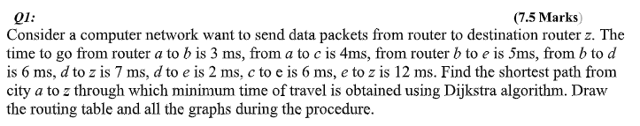  Q1: (7.5 Marks Consider a computer network want to send data