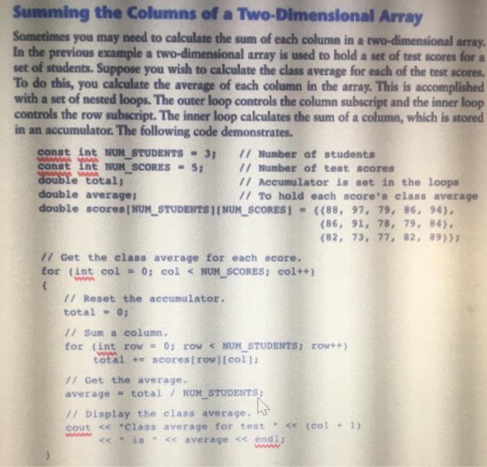  Program in C++ Summing the Columns of a Two-Dimensional Array Sometimes