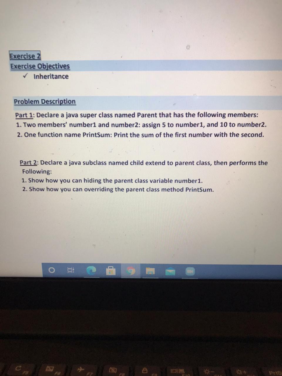  Exercise 2 Exercise Objectives Inheritance Problem Description Part 1: Declare a