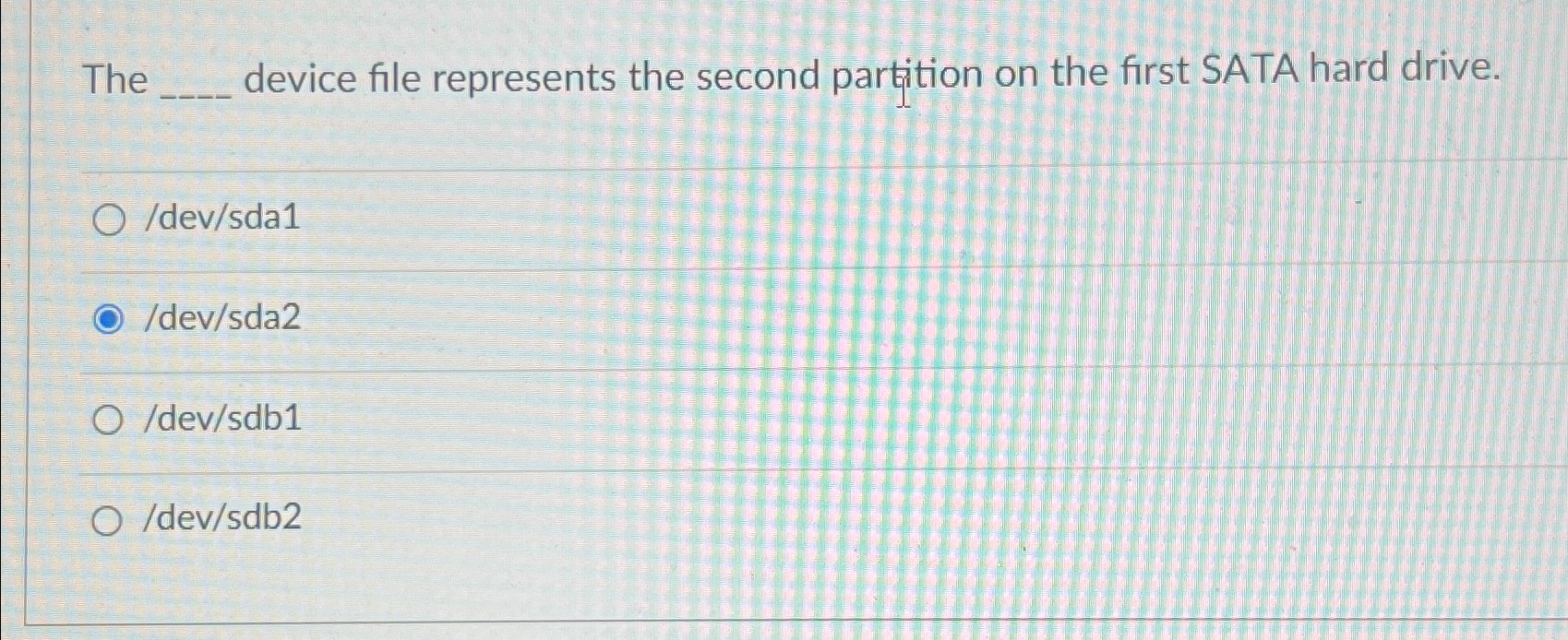  The device file represents the second partition on the first SATA