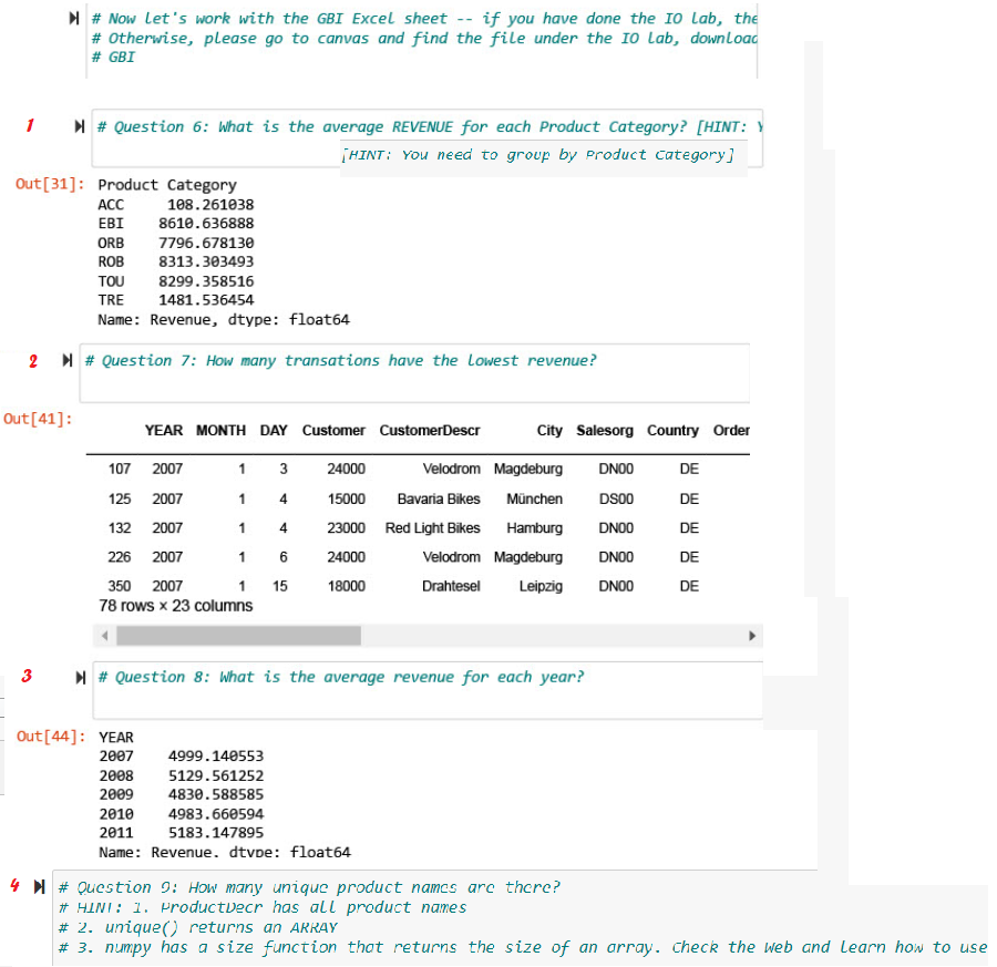 using python help me solve these exercises: Note the output for exercise