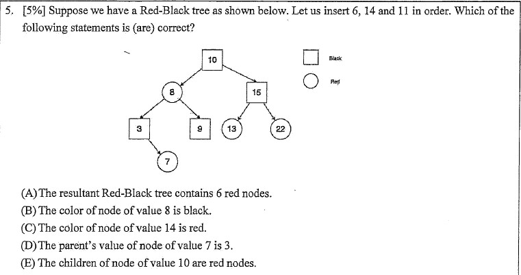  [5%] Suppose we have a Red-Black tree as shown below. Let