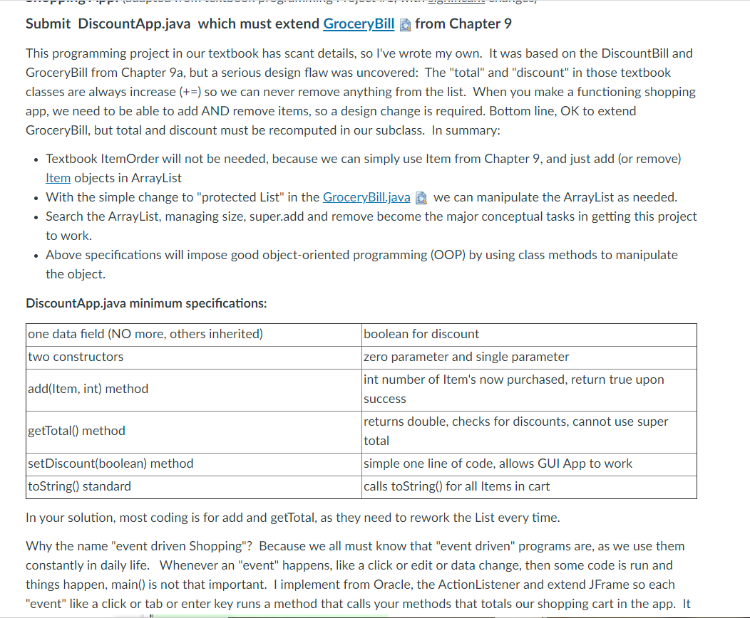 Classes required: public class GroceryBill { // FIELDS private Employee clerk;