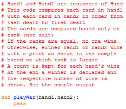 Hand(object) class to the Card and Deck classes in the template. The
