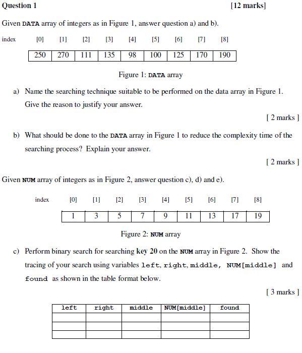  Question 2 Question 1 [12 marks] Given DATA array of integers
