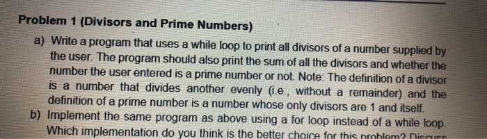  this should be done in python programming language Problem 1 (Divisors