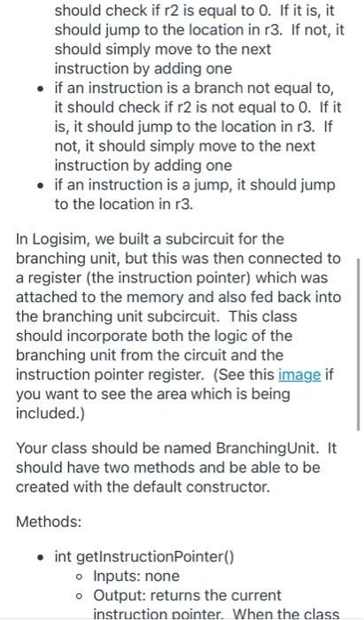 the Branching Unit in the CPU. Submit the Java code to the