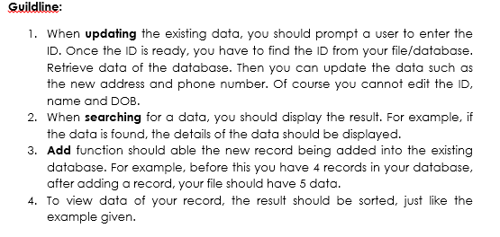 and updated. User also should be able to add new records/data, remove