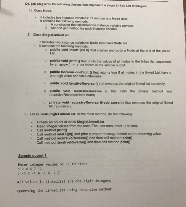  java language Write the following classes that implement a single Linked