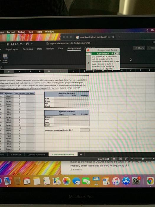 use the countif function in cell i17 to determine the number of
