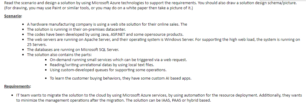 Read the scenario and design a solution by using Microsoft Azure