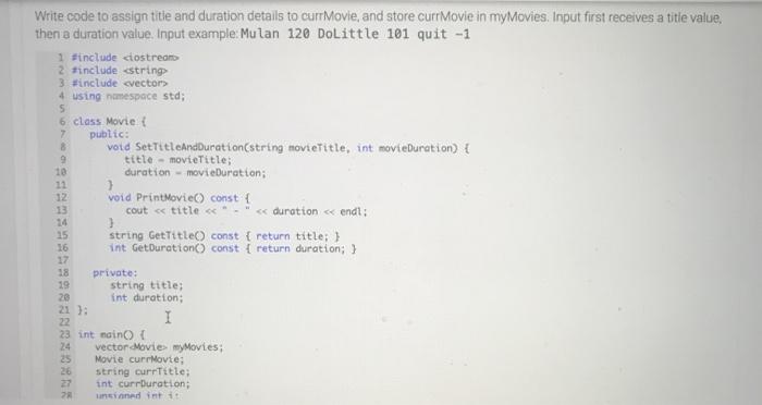 in C++ please S 7 Write code to assign title and