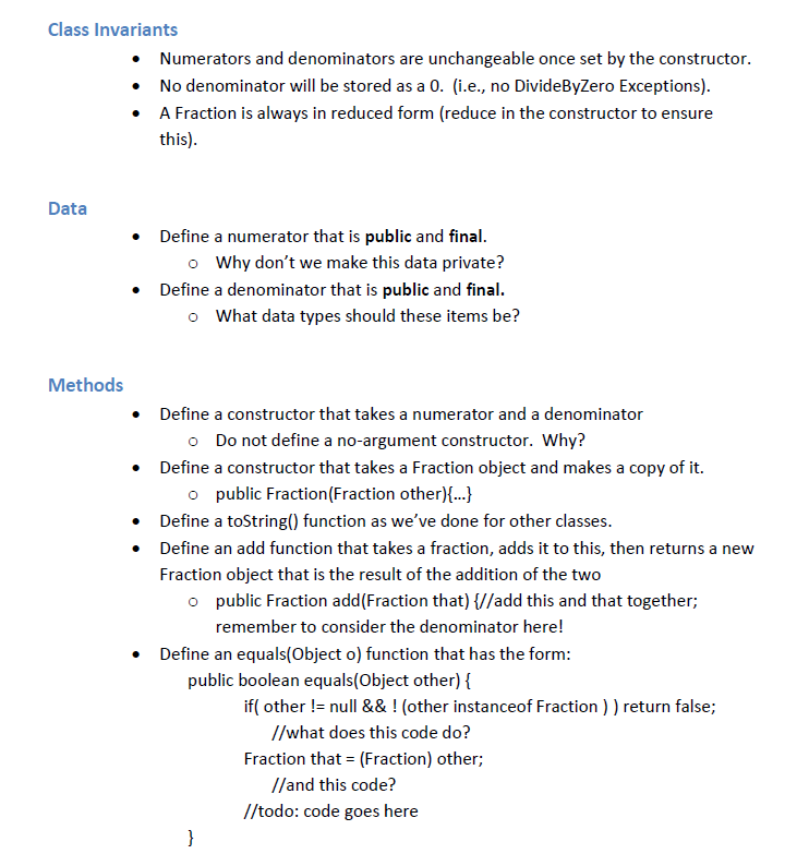 Fraction class that is unchangeable once initialized and uses the keyword final