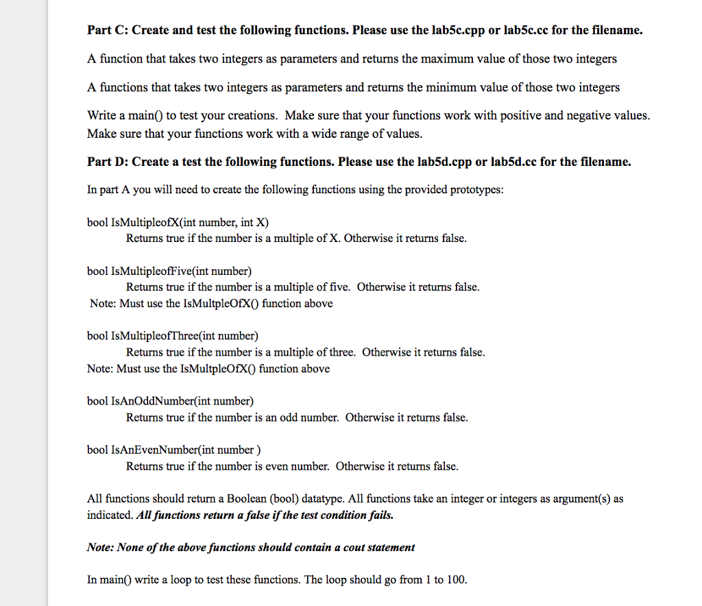 lab5b.cpp or lab5b.cc for the filename. Create a function that accepts an