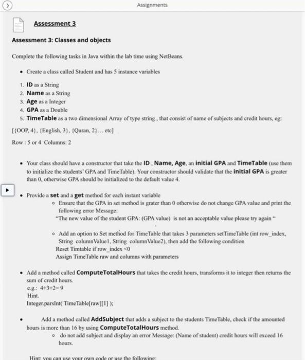 for each instant variable Ensure that the GPA in set method is