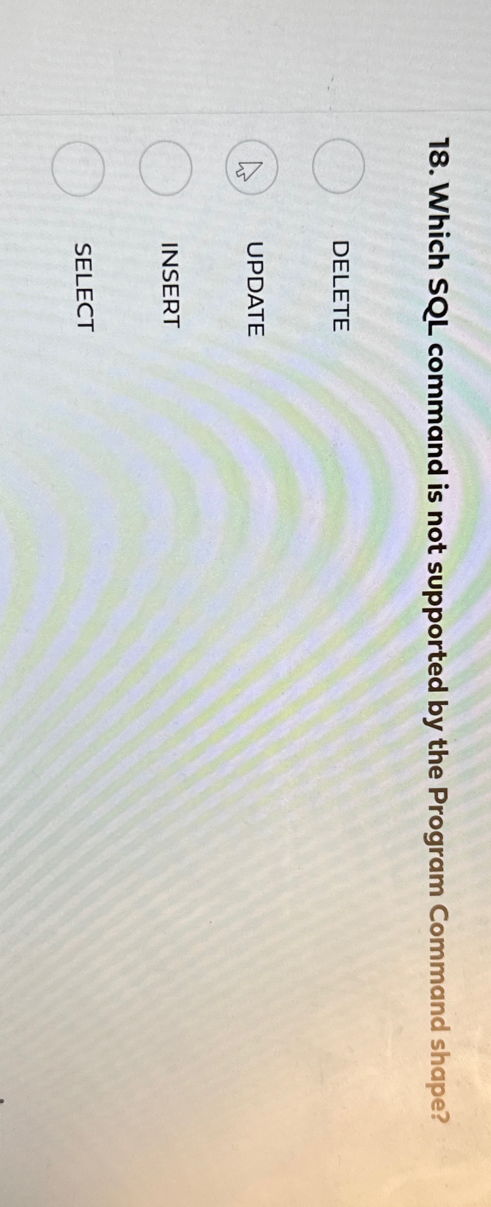  Which SQL command is not supported by the Program Command shape?