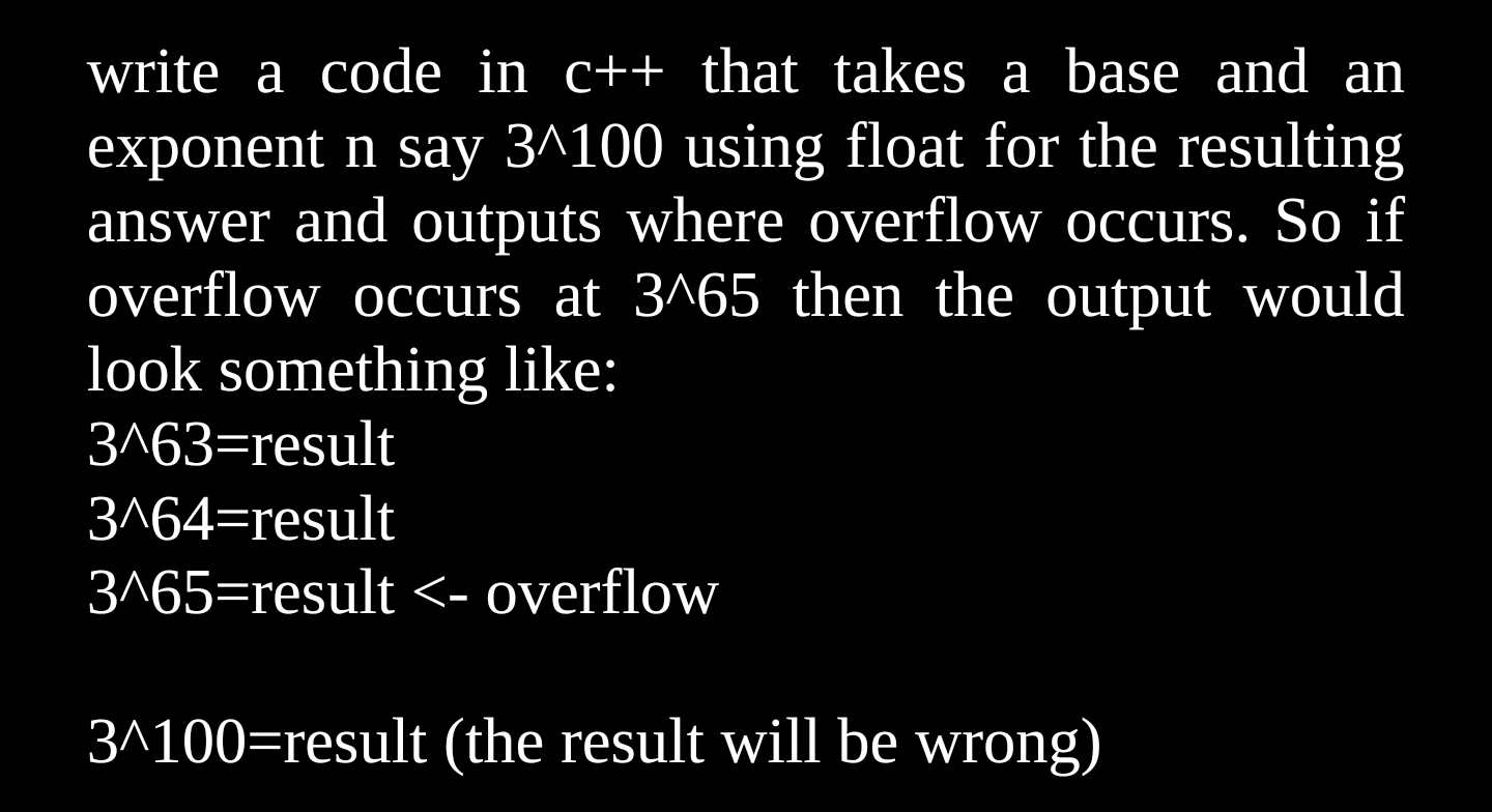 write a code in c++ that takes a base and an