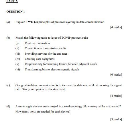 PARTA QUESTION 1 (a) Explain TWO (2) principles of protocol layering