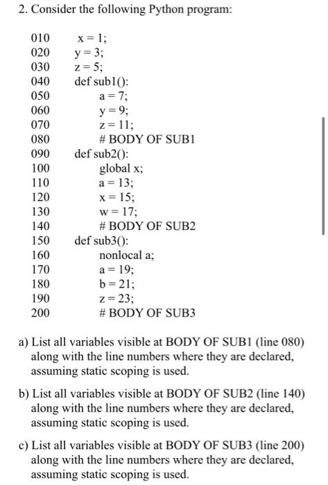  2. Consider the following Python program: 010 020 030 040 050