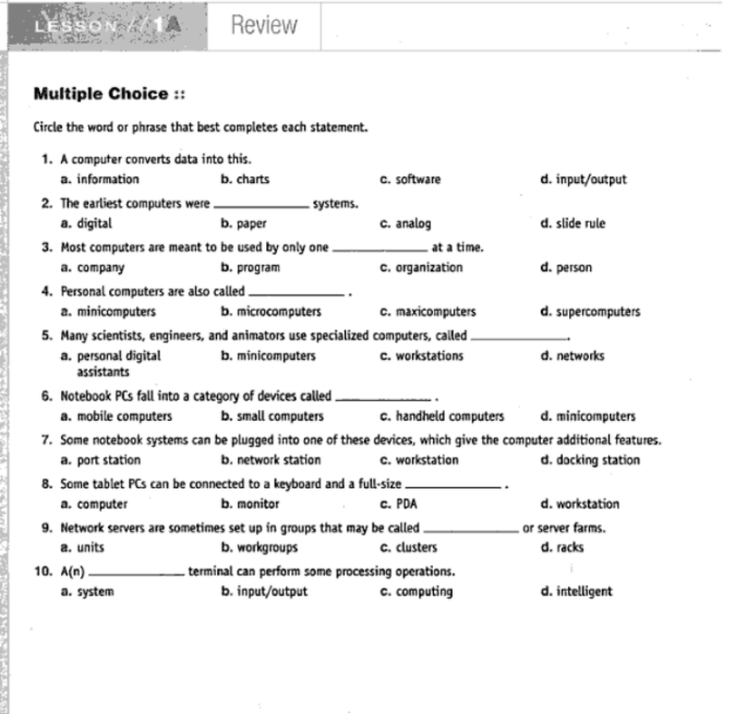  Need quick answer plz LESSON Review Multiple Choice :: Circle the