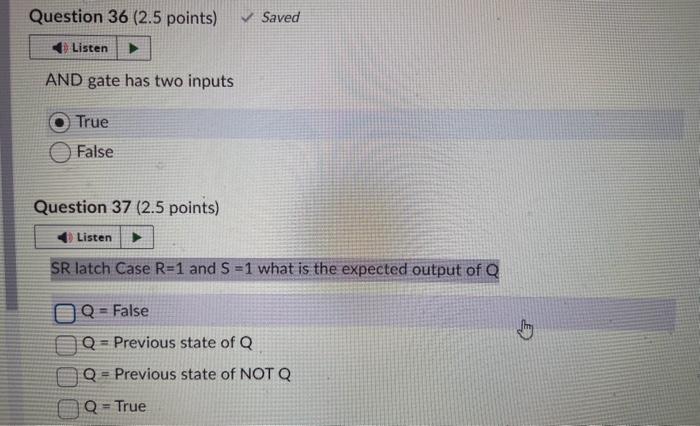 latch Case R=1 and S=0 what is the expected output of Q