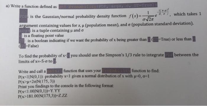 do not use numpy, only use imports from math a) Write a
