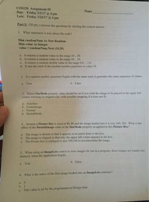  Answer the questions by circling the correct answer. What statement is
