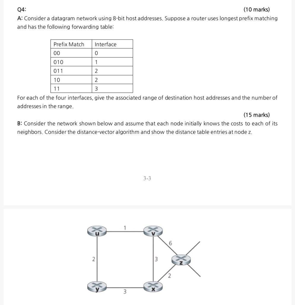  Q4: (10 marks) A: Consider a datagram network using 8-bit host