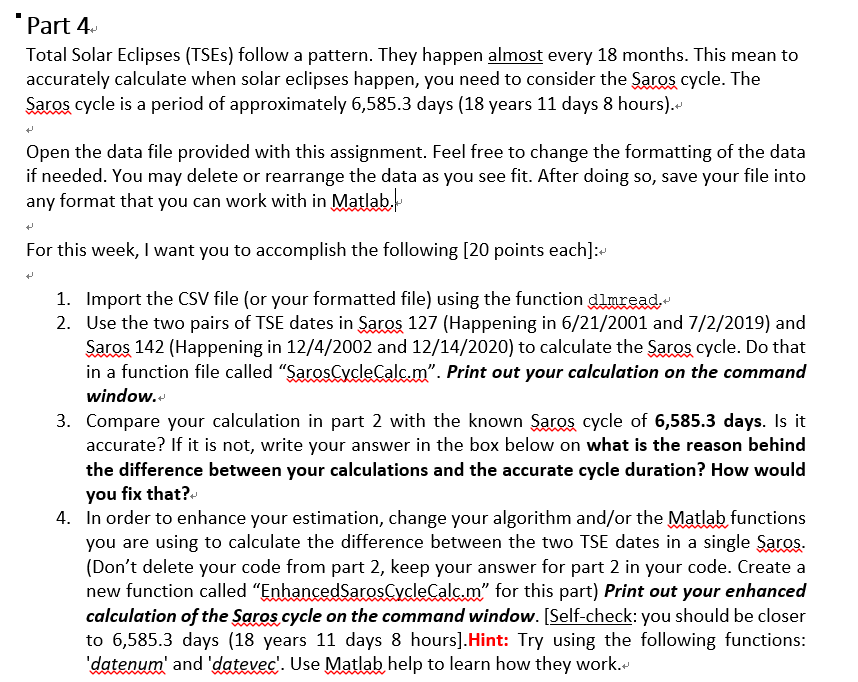 This is a MATLAB problem. Please solve the part 4 in