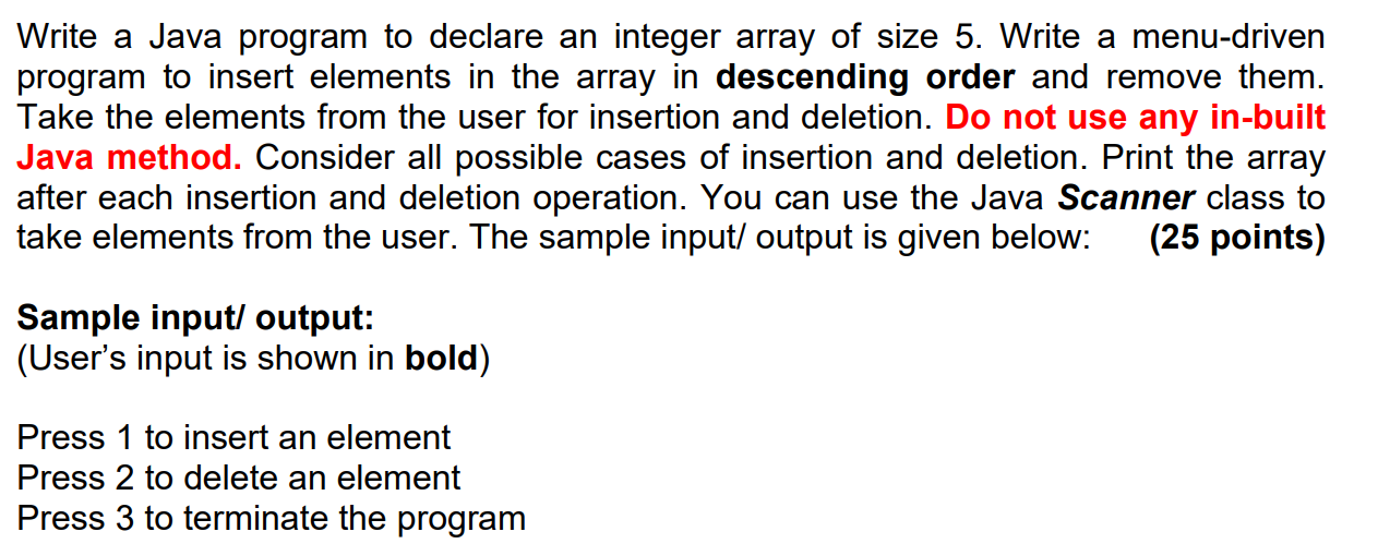  Write a Java program to declare an integer array of size