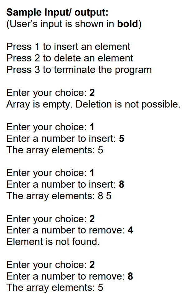 5. Write a menu-driven program to insert elements in the array in