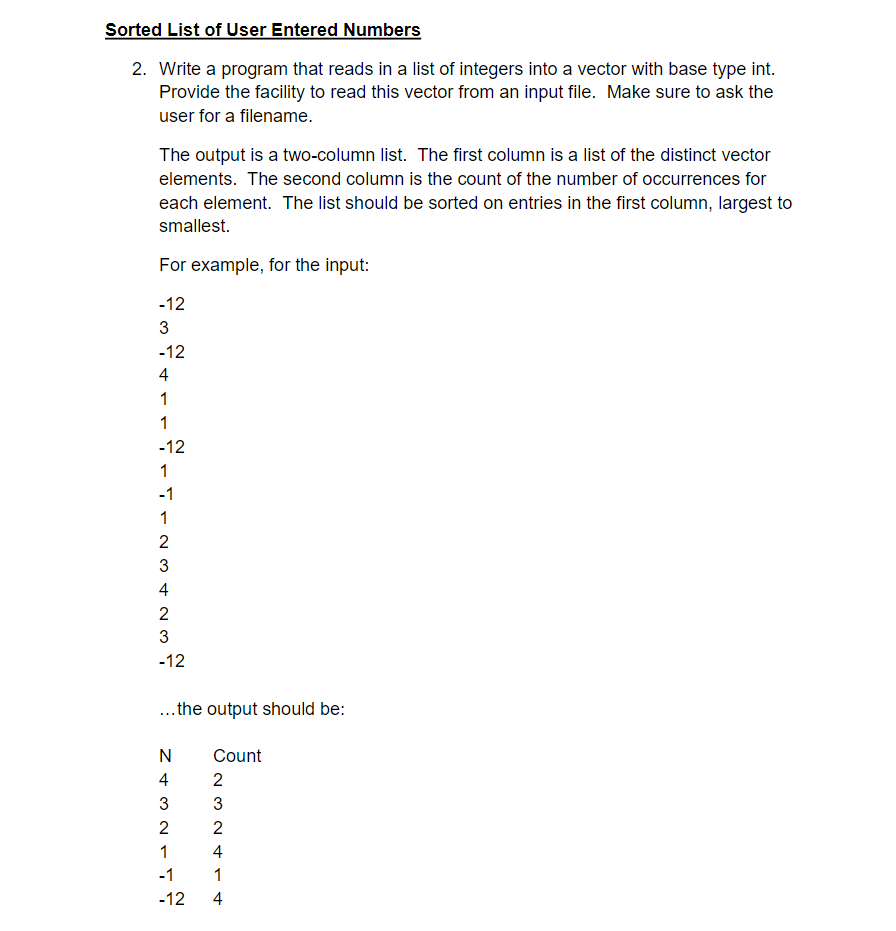 Sorted List of User Entered Numbers 2. Write a program that
