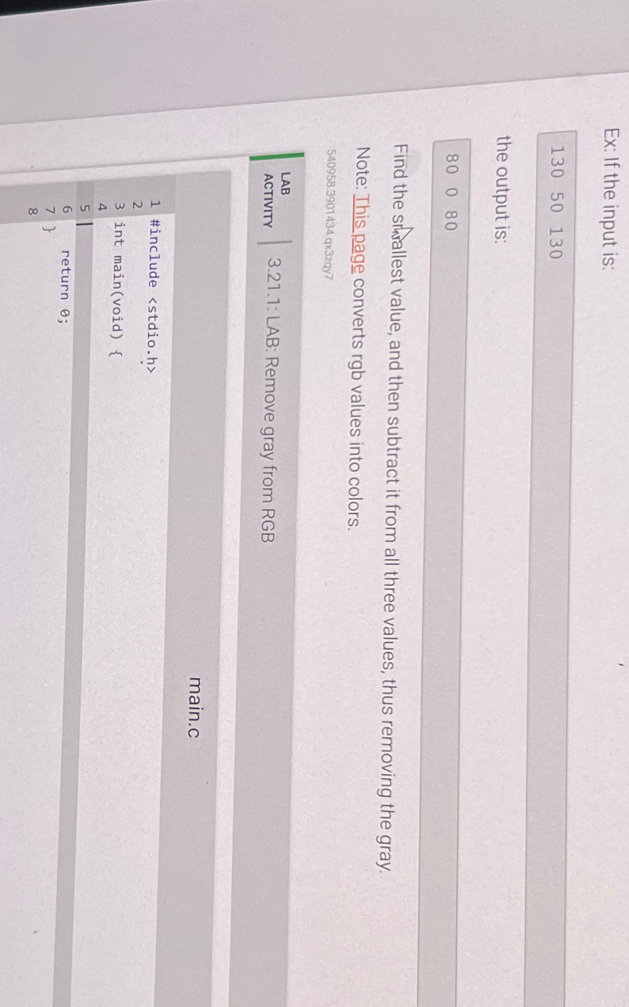  Ex: If the input is: 130,50,130 the output is: 80,0,80 Find