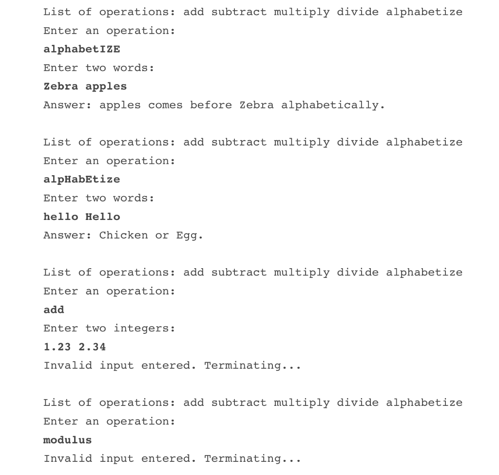 and alphabetize. The operations work as follows: - add - takes two