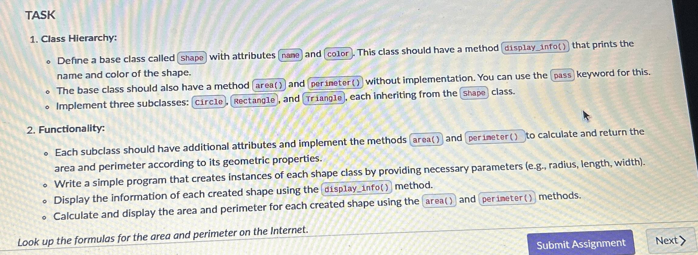  TASK Class Hierarchy: Define a base class called with attributes name