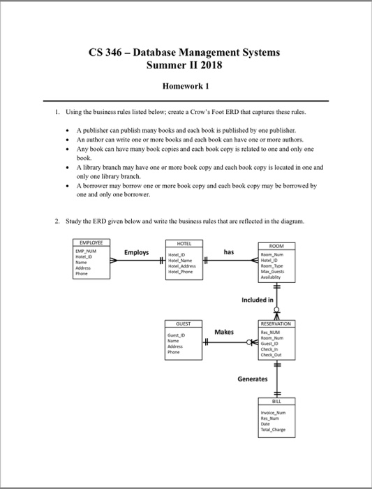  CS 346 - Database Management Systems Summer II 2018 Homework 1.