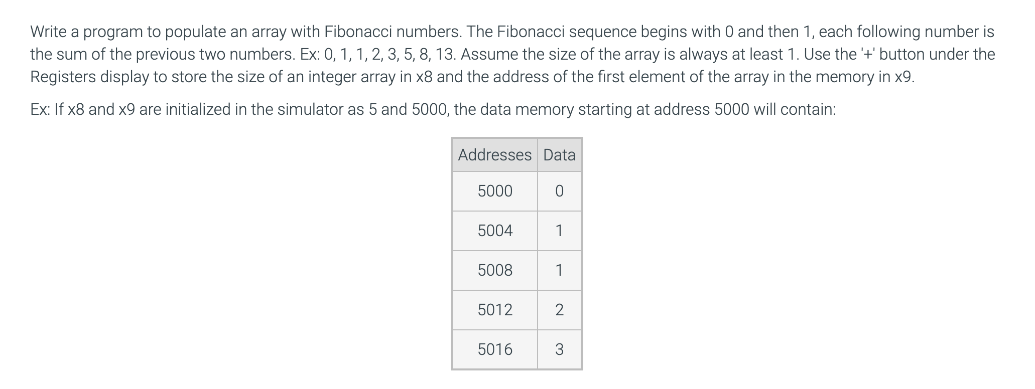  Write a program to populate an array with Fibonacci numbers. The