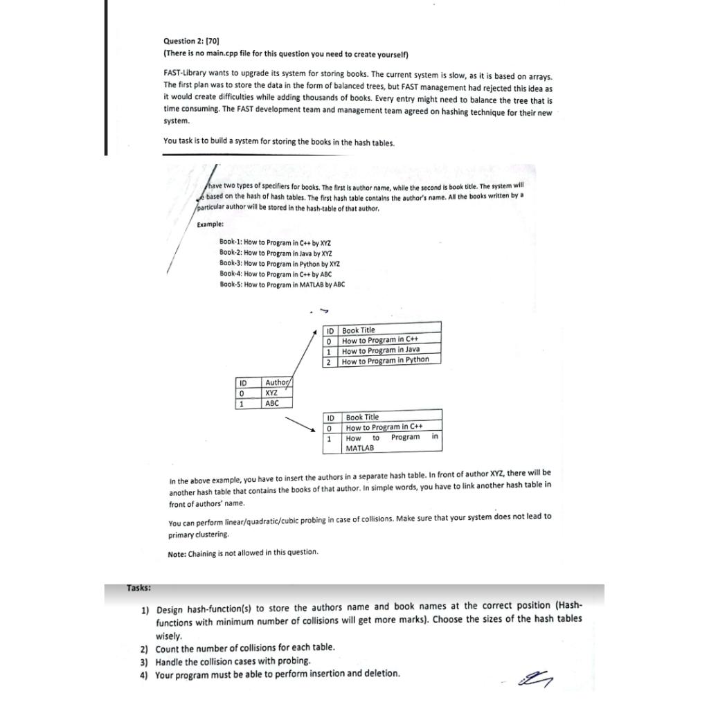  Question 2: [70] (There is no main.cpp file for this question