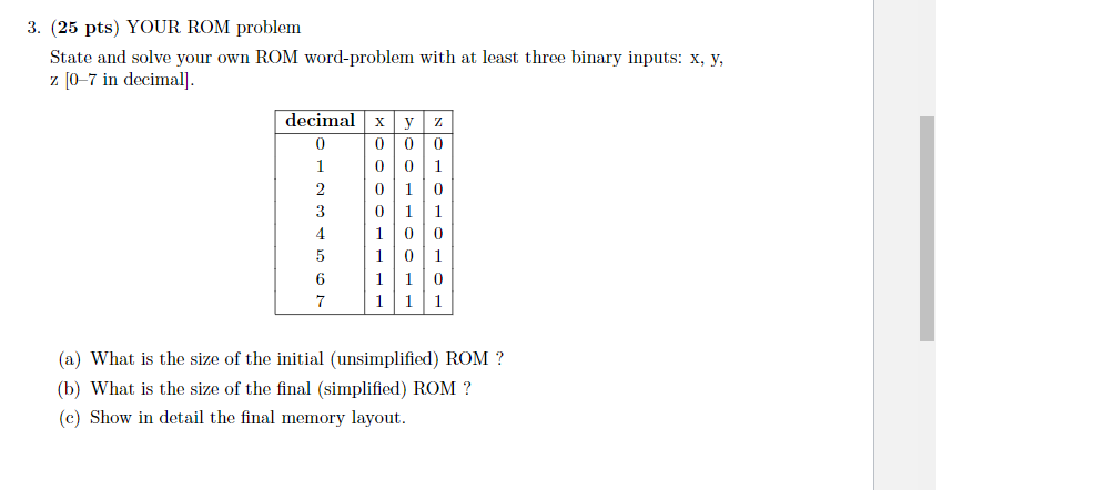 3. (25 pts) YOUR ROM problem State and solve your own