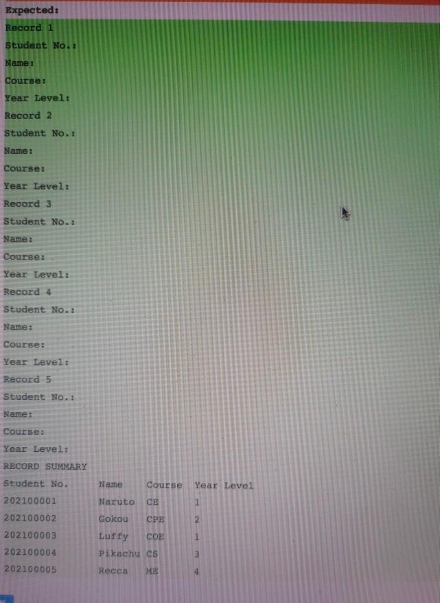 Write a C program that will accept 5 records of students