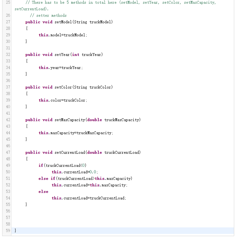 bugs, which leads me can not pass the cases. Truck class (setter