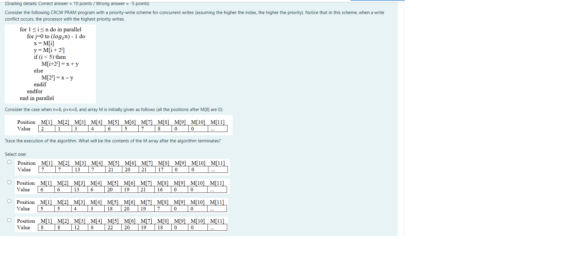  (Grading details: Correct answer = 10 points / Wrong answer =