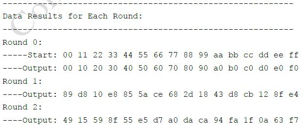 keys for each round). Using the sample input and key, the results