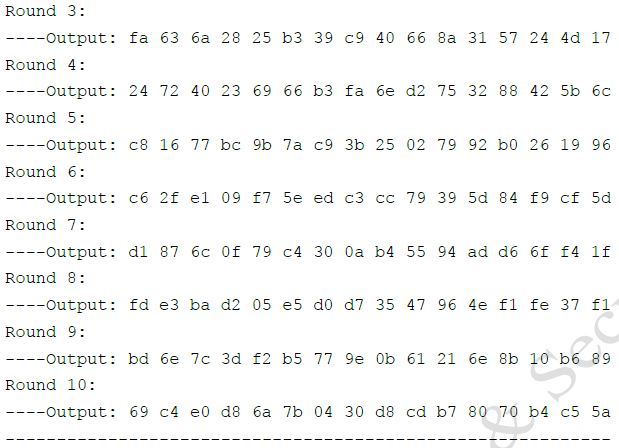 MUST match the sample result shown below. Sample Result: Plaitext (128-bit) Key